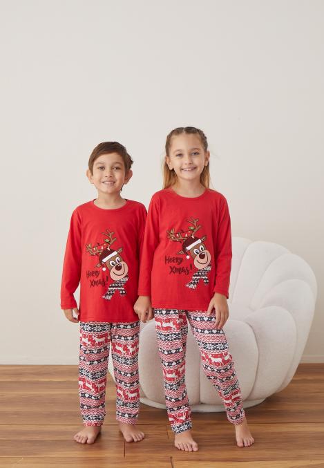 Pijamale de Crăciun pentru Copii,Culoare Rosu,Engros